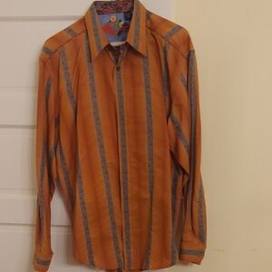 Robert Graham Vibrant Orange and Gray Shirt